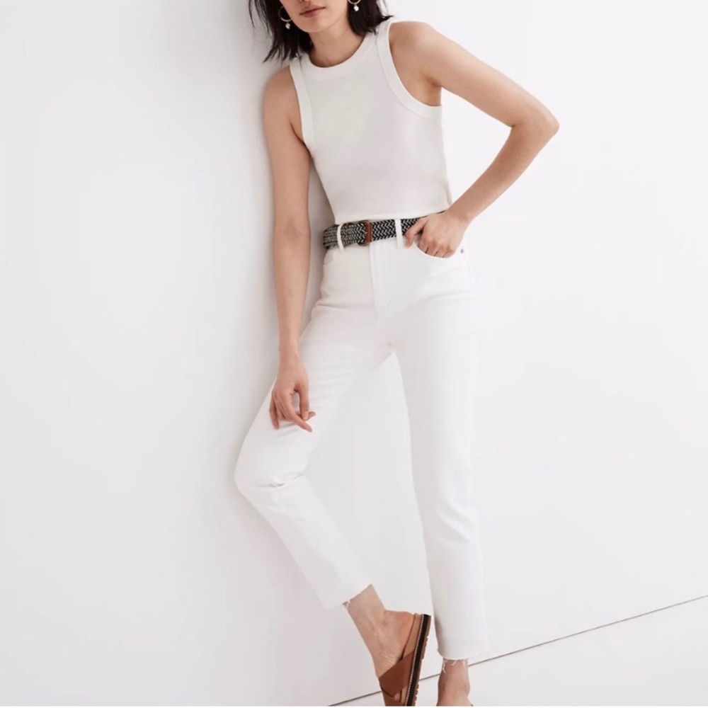 Madewell White Perfect Vintage Crop jean with raw hem, size 26 slim leg